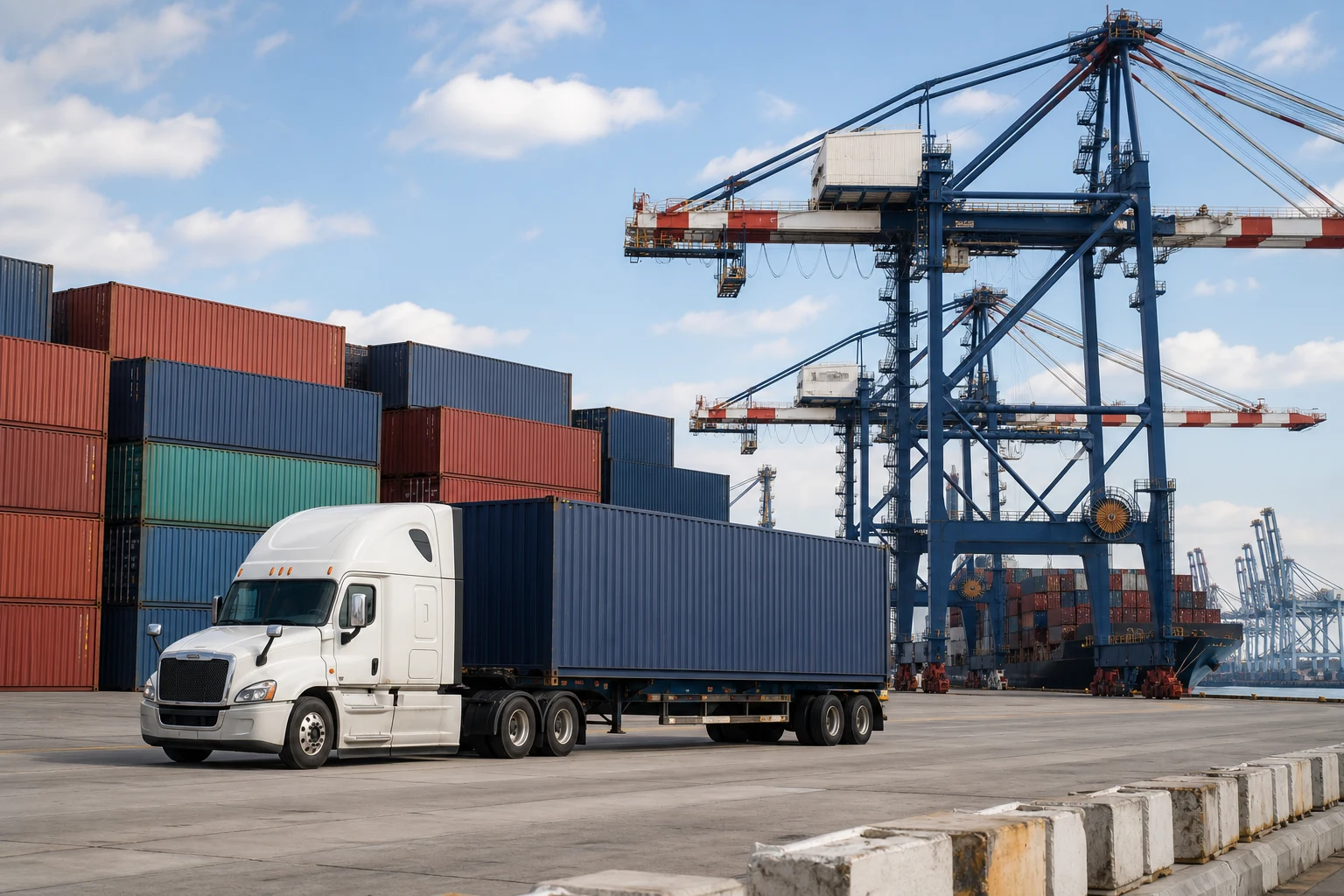 Container transport at an international port