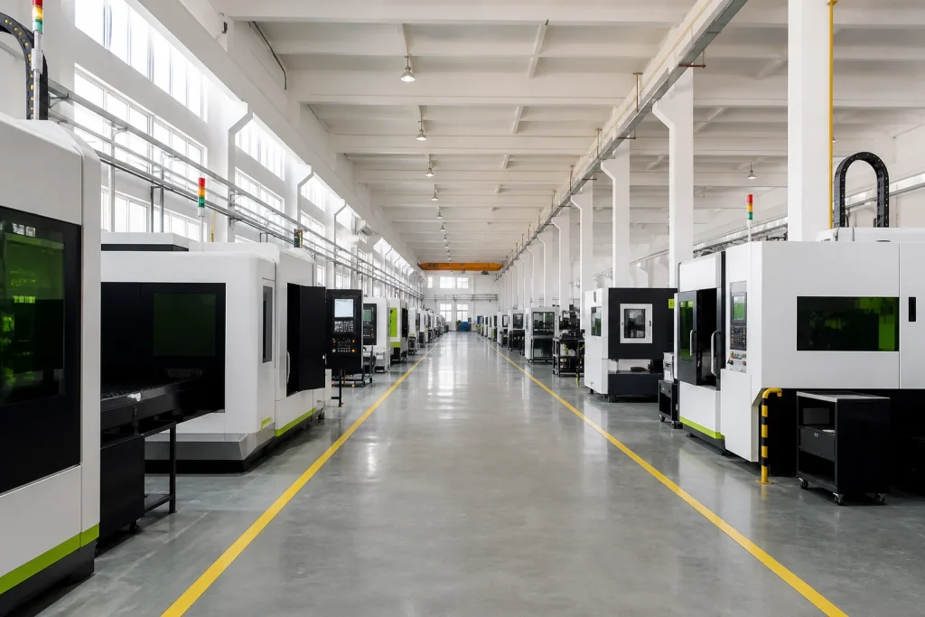 Orderly industrial machinery production hall